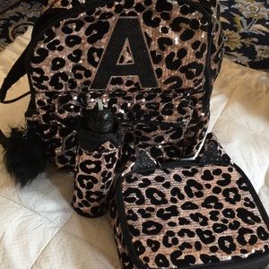 Justice backpack, lunch box and drink letter A